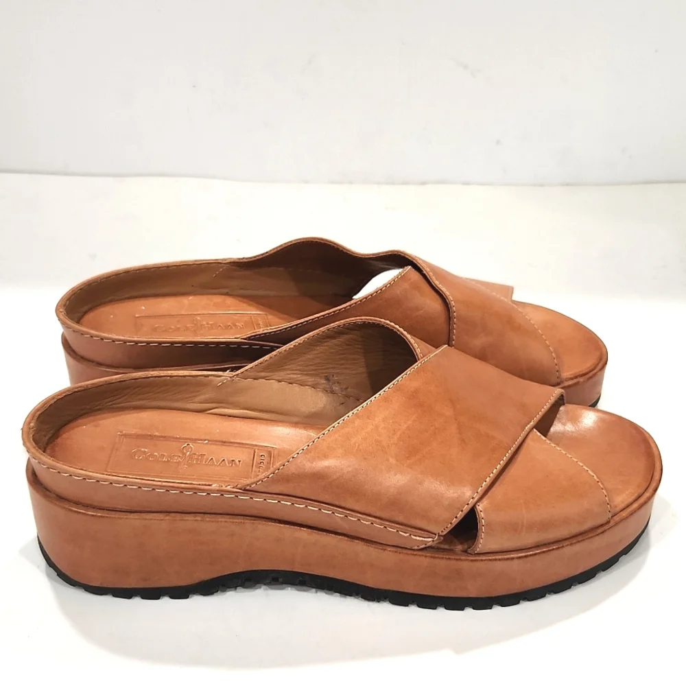 Cole Haan Genuine Leather Criss Cross Slides Women's Size 6 B Like New!!